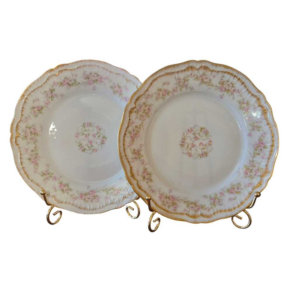 Theodore Haviland Limoges France Pink Rose Gold Scalloped Plates Set of 2, 7.5in